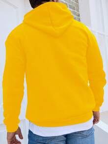 Manfinity Homme Men's Casual Everyday Commute Letter Print Kangaroo Pocket Drawstring Hoodie, Spring/Autumn Yellow - Yellow - View 2