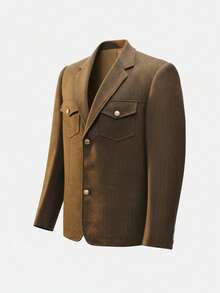Airaco Conjunto de pantalón y parte superior de manga larga con solapa entallada de tweed de un solo abotonado para hombre - Marrón Mocha - Ver 1