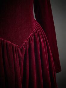 SHEIN ICON 修身复古风深V领长袖迷你连衣裙（女款） - 紅色 - 查看 8