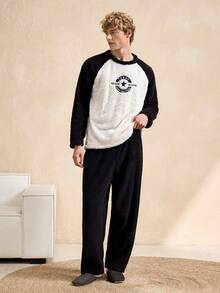Manfinity Underwear&Sleepwear Basics 男士两件套抓绒睡衣套装，经典基本款，舒适柔软，适合居家穿着，冬季必备 - 彩色 - 查看 4