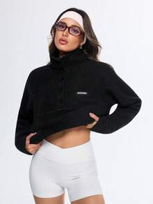 Eassivo Eassivo Áo nỉ thể thao dài tay có khóa kéo dành cho nữ - màu đen - Xem 7