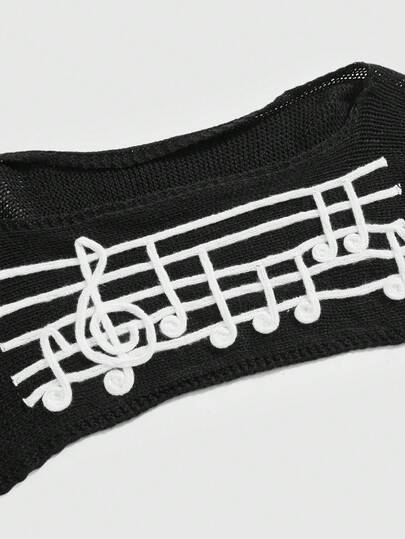 Grunge Punk Pull ample vintage Y2K à motif de notes de musique