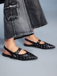 CUCCOO GRLICON Zapatos planos de moda casual diaria para mujer con diseño de hebilla - Negro - Ver 4