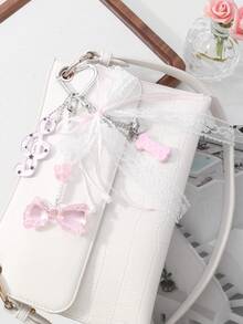 ROMWE Kawaii 1个可爱简约的亚克力蝴蝶结铃铛银链钥匙扣吊坠配饰，适合女性/女孩日常佩戴，节日礼物 - 粉色 - 查看 4