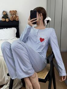 Dream Adore Ensemble de pyjama femme casual à manches longues avec boutons et imprimé rayé