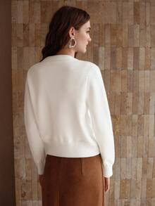 MOTF PREMIUM WOMEN'S AUTUMN/WINTER RHINESTONE FLOWER BUTTON CARDIGAN SWEATER - White - View 2