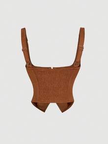 SHEIN MOD 女士复古麂皮束身胸衣，适合日常穿着、复古造型、新年女装、西部风、老钱风格、办公室时尚、音乐节、演唱会。 - 棕色 - 查看 2