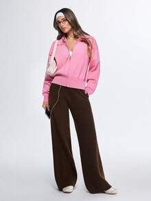 Eassivo Eassivo Regular Fit Long Sleeve Knit Sweater With Collar - Pink - View 6