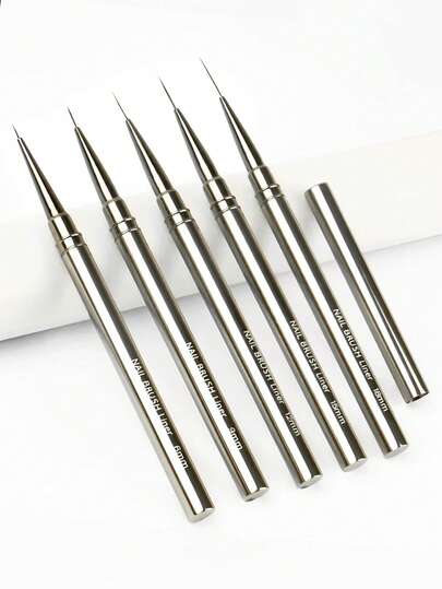 5pcs Nail Liner DIY Drawing Painting Flower Line Stripes Pen Size 6/9/12/15/18mm Metal Handle Nail Art Brush With Cover Nail Polish Brush