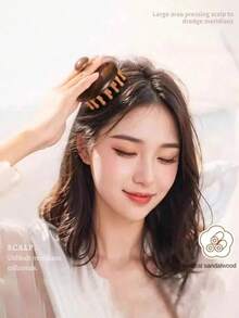 1PC Massage Tickle Relieve And Relax Head Massage Tool Natural Sandalwood Wide Toothed Comb With Scalp Massage Function, Compact, Portable And Durable,Gua Sha,Lymphatic Drainage,Cellulite,Back Scratchers,School,Back To School,Travel,Travel Essentials,Home Essentials,Spa,Massage Tool,Massage,Massager,Spa - Multicolor - View 6