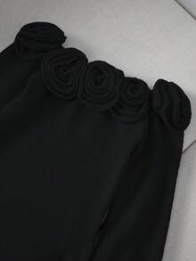 Franclia Rose Embroidered Off Shoulder Fitted Mermaid Maxi Sweater Dress, Autumn/Winter - Black - View 4