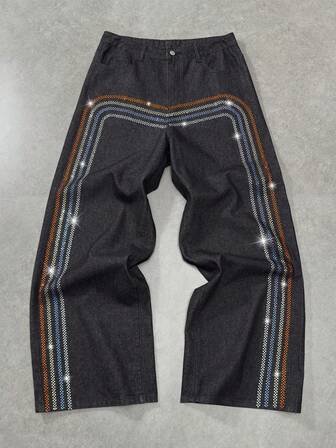 Street Life Jeans casual a gamba ampia con strisce e strass per uomo