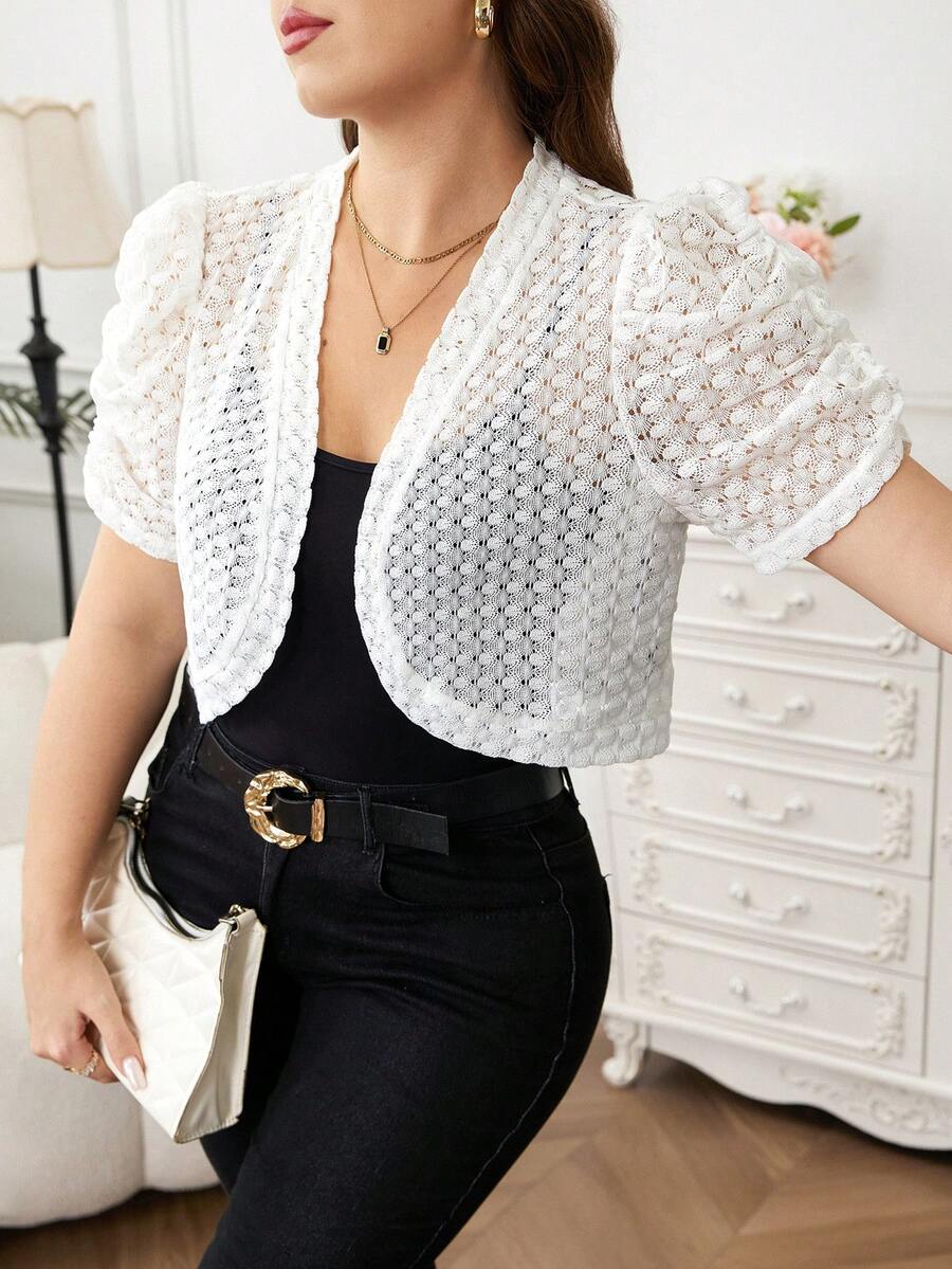 Reflora Plus Size Women Thin Jacket, Elastic Knit Lightweight Jacket Suitable For Spring, Summer, Autumn, White, Versatile Spring Outfits White Shrug Shrugs For Women Bolero Shrug White Cardigan Woman Cardigan