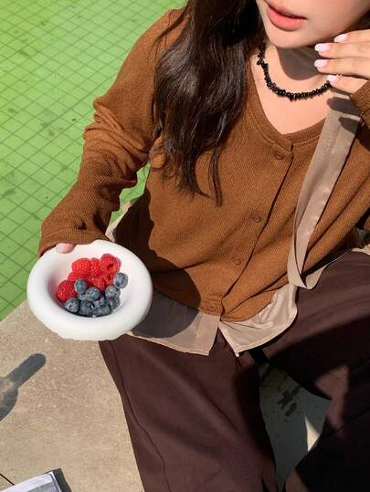 Dazy Plus Camiseta de manga larga ajustada de unicolor con volantes de tul de contraste