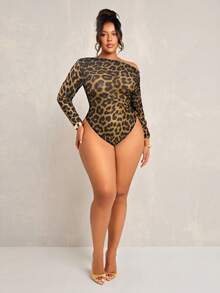 SHEIN SXY Bộ đồ liền thân họa tiết da báo xuyên thấu đơn giản, thanh lịch, gợi cảm hàng ngày, thời trang tối giản, cỡ lớn dành cho nữ mùa xuân và mùa hè - Nhiều màu - Xem 7