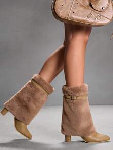 CUCCOO SZL Bottes à talons hauts élégantes, douces et romantiques pour femmes, convenant aux occasions formelles, aux thés de l'après-midi, aux rendez-vous, aux soirées de mode, aux tenues de travail, avec un style polyvalent, pour Halloween - Camel - Voir 3