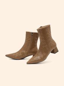 CUCCOO CHICEST Botines de tacón grueso de punta fina y versátiles para mujer - Marrón - Ver 7