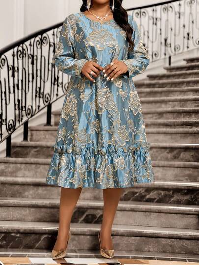 Fleurora Vestido Elegante e Romântico de Gola Redonda para Mulheres Plus Size