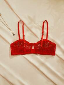 Charlaine French Red Lace Push Up Bra Semi Sheer Plant Pattern Underwire Bralette For Women - Red - View 2