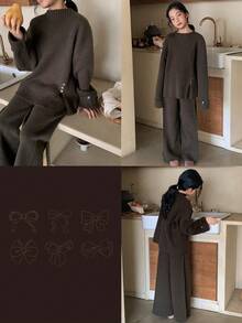 DAZY Tween Girl Solid Color Crew Neck Long Sleeve Sweater And Pants Casual Outfit