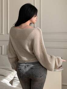 DAZY 2pcs Knitted Cover Up & Camisole Set, Casual Elegant Design Criss-Cross Knit Top, Fitted Women Sweater, Suitable For Autumn, Spring, Summer - Khaki - View 3