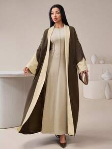 Veilorie 女士时尚优雅撞色开襟长袍 - 彩色 - 查看 3