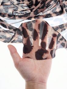 SOLERSUN Camiseta de manga larga con cuello drapeado y fruncido de malla con estampado de leopardo elegante para mujer (Floral aleatorio) - Marrón - Ver 6