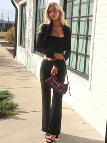 Sydney Algeri Áo khoác nữ hở lưng hở phía trước màu trơn mờ - màu đen - Xem 4