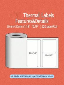 3张/6张热敏标签，30x20mm/40x30mm/50x80mm自粘通用标签带，兼容M110/M221/M220/M120/M200标签打印机，可替换标准覆膜办公标签。 - 白色 - 查看 8
