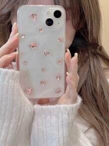 Unique Sparkling Crystal Diamond Transparent Customized Phone Case Compatible With IPhone 14 Pro Max, 13, 12, 11, XR, XS, X, 7, 8 Plus, 16 Pro Max, Feminine Design Waterproof Shockproof Anti-Fall Scratch Resistant - Pink - View 6
