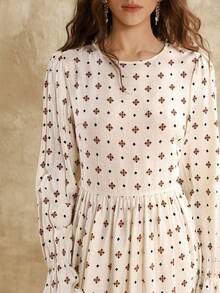 Florisole Vestido mini de manga larga con cuello redondo y estilo de muñeca para mujer