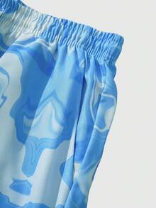 ROMWE MEN Street Life Men's Marble Print Drawstring Waist Loose Casual Shorts - Blue - View 4