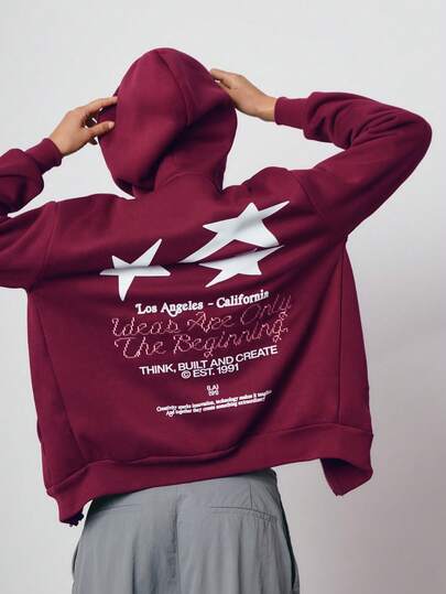 SURIMA Sudadera con capucha de ajuste holgado con estampado minimalista casual para mujer, adecuada para otoño/invierno