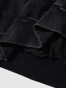 ROMWE MEN Men's Casual Letter Print Distressed Hoodie - Black - View 5