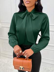 SOLERSUN Glossy And Elegant Apricot Colored Shirt For Women's Commuting, Casual Business, Christmas - Dark Green - View 4