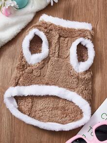 PETSIN 1件棕色格纹兔子毛绒宠物背心带牵引扣秋冬季双面毛绒加厚保暖衣服适合幼宠 - 棕色 - 查看 2