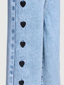 SHEIN ChillGRL 女童花卉、爱心、彩虹涂鸦印花休闲舒适柔软牛仔连体裤