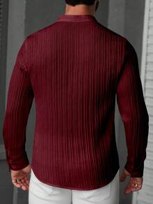 Manfinity CasualCool Chemise décontractée pour hommes en tissu texturé, col Mao, boutonnage devant