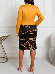 SHEIN Lady Áo khoác cardigan tay phồng nhiều màu sắc cho mùa xuân, hè, thu và đông, áo croptop dáng suông với họa tiết hình học, váy suông in họa tiết cổ điển, bộ hai mảnh cỡ lớn, trang phục mùa xuân, trang phục mùa xuân và hè, váy đen vàng, bộ váy hai mảnh, váy áo khoác vàng, váy dài tay thanh lịch, váy ôm sát màu vàng. - Nhiều màu - Xem 2