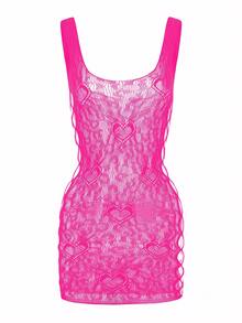 SHEIN 1件装女士性感豹纹网眼紧身迷你裙，适合外出、派对、夜店等场合 - 玫紅色 - 查看 4