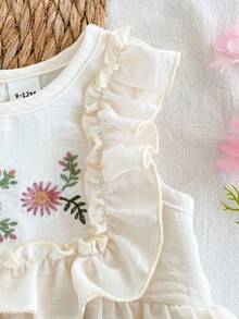 SHEIN Vintaside Kids Body bébé fille élégant et doux à fleurs brodées en apricot, printemps/été - Nude - Voir 7