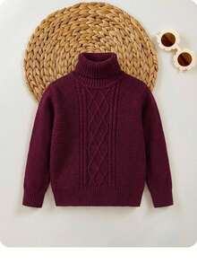 SHEIN Baby Boy Casual Comfortable Long Sleeve High Neck Pullover Sweater, Autumn/Winter