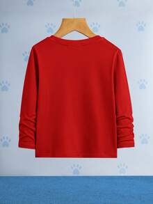 SHEIN | PAW Patrol Young Boy Casual Cartoon Dog Print Round Neck Long Sleeve Knit T-Shirt, Spring/Autumn - Red - View 2