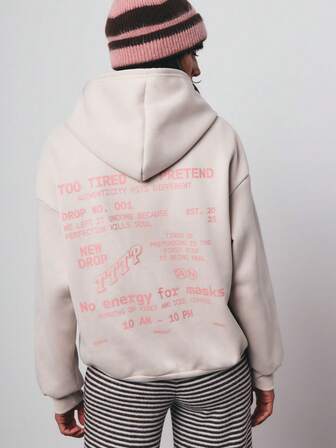 SURIMA Summer Outfits Women's Simple Casual Cream Color Pullover Hooded Long Sleeve Hoodie Without Drawstring Oversize