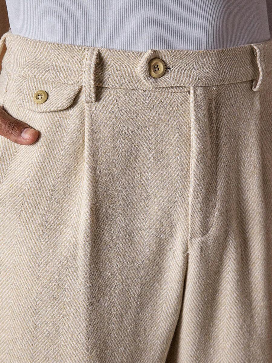 AKNOTIC 男士休闲百搭裤，商务正装裤 - 杏色 - 查看 1