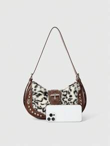 ROMWE Grunge Punk Women's Fashionable Vintage Leopard Print Patchwork Shoulder Bag - Brown - View 3