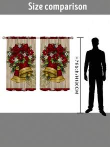 2Pcs Christmas Festival Atmosphere Christmas Tree Curtain Rod Kitchen Curtains, Modern Style, Digital Printing Curtain Rod Short Curtains, Suitable For Christmas And Four Seasons - Multicolor - View 2