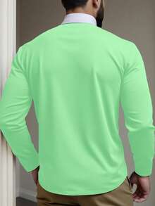 Manfinity Homme Kemeja Polo Lengan Panjang Kerah Kancing Kasual Pria Ukuran Besar - Mint Green - View 2