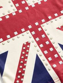 ROMWE Avant Áo thun dài tay in hình cờ Anh phong cách trường đại học Mỹ Y2K Baddie màu tương phản đính đá đinh tán - Nhiều màu - Xem 4