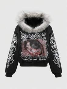 ROMWE MEN Men's Eye Pattern Hooded Casual Pullover Sweatshirt, Versatile For Commuting, Autumn/Winter - Black - View 3